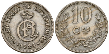 Люксембург 10 сантимов 1924 Шарлотта (1918-1964) KM 34 медно-никель 4584-713