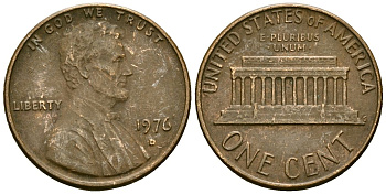 США 1 цент 1976 D, Линкольн KM 201 медь цинк 4136-146