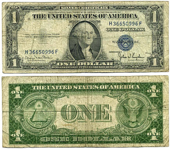 США 1 ДОЛЛАР 1935 D ВАШИНГТОН, СИНЯЯ ПЕЧАТЬ Pick 416D1 бумага 444-118-1