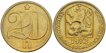 Чехословакия 20 геллеров 1972 KM 74 латунь 4152-831