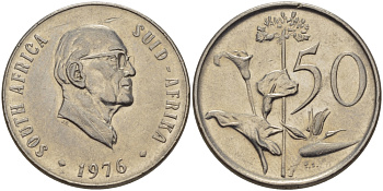 ЮАР 50 центов 1976 Якобус Йоханнес Фуше, Зантедеския (калла) KM 96 никель 32-1124