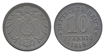Германия 10 пфеннигов 1918 KM 26, J. 299 цинк 4644-1218