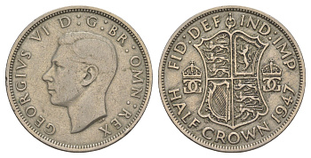 Великобритания 1/2 кроны 1947 Георг VI (1936-1952) KM 866, Spink 4101 медно-никель 4645-1021