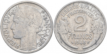 Франция 2 франка 1948 KM 886а.1 алюминий 3855-645