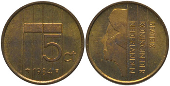 НИДЕРЛАНДЫ 5 ЦЕНТОВ 1984 БЕАТРИКС (1980-2013) KM 202 бронза 181-727
