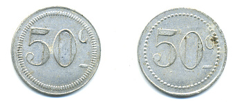 ФРАНЦИЯ 50 САНТИМОВ НАЧАЛО XX ВЕКА d 24 мм, вес около 1,0 гр., платежный жетон алюминий 89-756