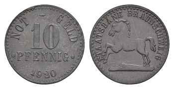 Брауншвейг 10 пфеннигов 1920 Funck 56.8, Men05 3477.2, Men18 4416.2 цинк 4636-913