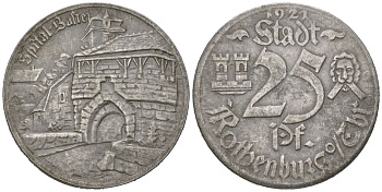 Ротенбург-об-дер-Таубер 25 пфеннигов 1921 Больница Бастай Funck 453.7i, Men18 27506.10 железо 46-1942