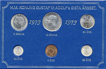 Швеция набор монетного двора из 6 монет 1973 в картоне, Густав VI Адольф (1950-1973) KM MS1 UNC 7-5-7-209
