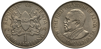 Кения 1 шиллинг 1969 Джомо Кениата KM 14 медно-никель XF 215-1026