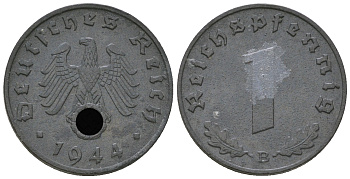 Германия 1 рейхспфенниг 1944 B KM 97, J. 369 цинк 4668-1148
