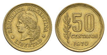 Аргентина 50 сентаво 1970 KM 68 латунь 4573-522