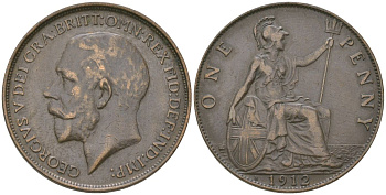 Великобритания 1 пенни 1912 H, Георг V (1910-1936) KM 810, Spink 4052 бронза    69-135