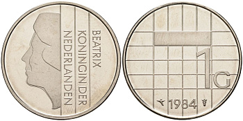 Нидерланды 1 гульден 1984 Беатрикс (1980-2013) KM 205 никель UNC 4116-124