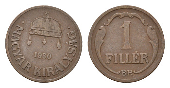 Венгрия 1 филлер 1930 KM 505 бронза 44-1211