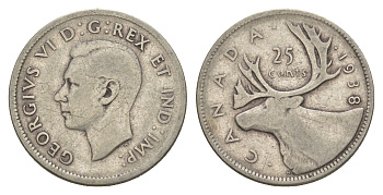 Канада 25 центов 1938 Георг V (1910-1936), олень KM 35 серебро 73-1217