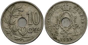 Бельгия 10 сантимов 1925 Belgie KM 86 медно-никель 4172-1256