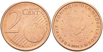 Нидерланды 2 евроцента 2003 Беатрикс (1980-2013) KM 235 сталь плакированная медью 4543-241