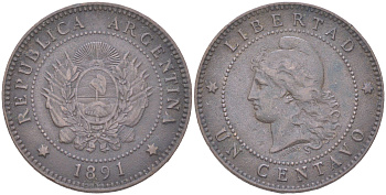 Аргентина 1 сентаво 1891 KM 32 бронза 4622-121