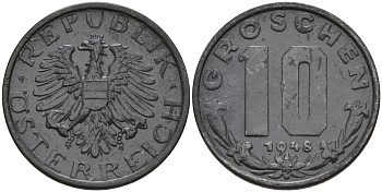 Австрия 10 грошей 1948  KM 2874 цинк    4153-224