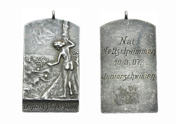 САКСОНИЯ ПЛАКЕТКА 1907 СОРЕВНОВАНИЕ ПО ПЛАВАНИЮ В ЛЕЙПЦИГЕ, 11,92 гр серебро 1072-5-23