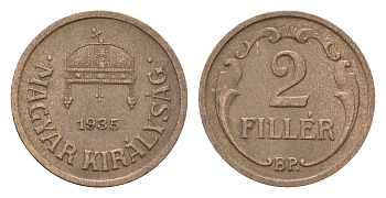Венгрия 2 филлера 1935 BP KM 506 бронза 4664-843