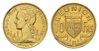 Реюньон 10 франков 1962 KM 10 алюминиевая бронза UNC 4127-1835