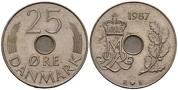 Дания 25 эре 1987 Маргрете II (1972- ) KM 861 медно-никель 4176-546