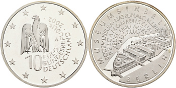 ФРГ 10 евро 2002 А, музейный остров в Берлине KM 218, DE. S. 10.4 серебро PROOF 1076-3-14