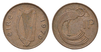 Ирландия 1 пенни 1979 мифологическая птица лира KM 20 бронза 4690-421