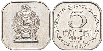 Шри-Ланка 5 центов 1988 KM 139а алюминий 4392-1132
