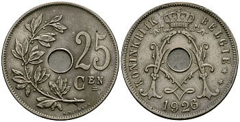 Бельгия 25 сантимов 1926 Belgie KM 69 медно-никель 4165-923
