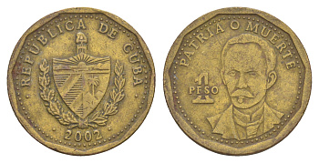 Куба 1 песо 2002 KM 347 сталь плакированная латунью 4646-352