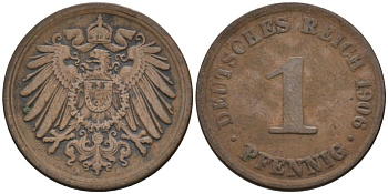 Германия 1 пфенниг 1906 A KM 10, J. 10 медь 4567-1226