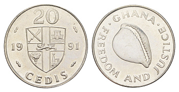 Гана 20 седи 1991 раковина KM 30 сталь плакированная никелем UNC 4654-456