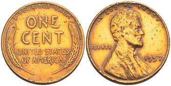 США 1 ЦЕНТ 1957 ЛИНКОЛЬН KM А132 медь цинк 218-313