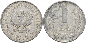 ПОЛЬША 1 ЗЛОТЫЙ 1978 MW KM 49.1 алюминий 4548-426