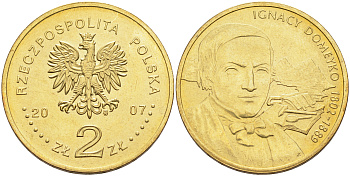 Польша 2 злотых 2007 MW, серия польские путешественники - Игнацы Домейко (1802-1889) KM 590 латунь 4589-153