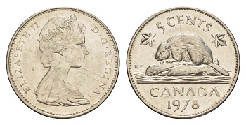 Канада 5 центов 1978 Елизавета II (1952-2022), бобр KM 60.1 никель 4639-468
