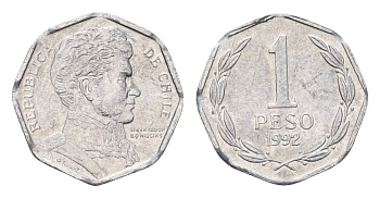 Чили 1 песо 1992 KM 231 алюминий UNC 4689-155