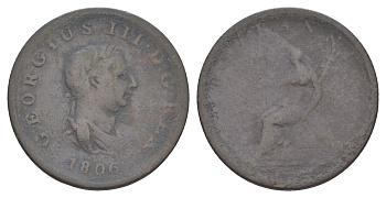Великобритания 1/2 пенни 1806 Георг II (1727-1760) KM 662, Spink 3781 медь 4642-411