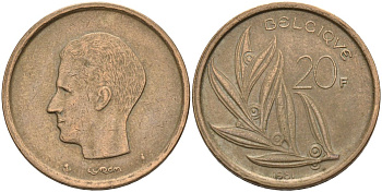 Бельгия 20 франков 1981 Belgique, Бодуэн I (1951-1993) KM 159 никель бронза 4126-222
