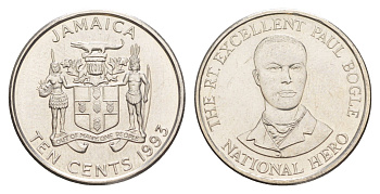 Ямайка 10 центов 1993 KM 146.1 сталь плакированная никелем UNC 4641-813