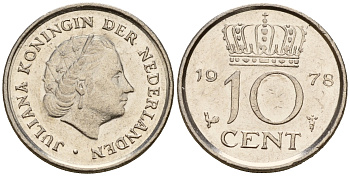 Нидерланды 10 центов 1978 Юлиана (1948-1980) КМ 182 никель    4598-336