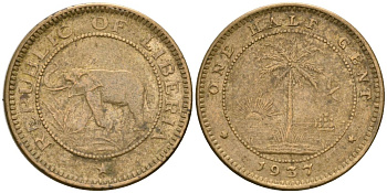 Либерия 1/2 цента 1937 KM 10 латунь 4174-348
