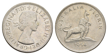 Австралия 2 шиллинга (флорин) 1954 Королевский визит в Австралию KM 55 серебро UNC 4657-1214