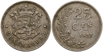 Люксембург 25 сантимов 1927 Шарлотта (1918-1964) KM 37 медно-никель 4577-921