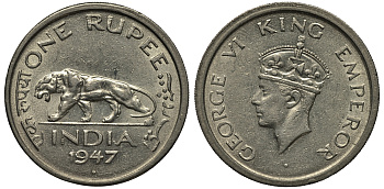 БРИТАНСКАЯ ИНДИЯ 1 РУПИЯ 1947 ГЕОРГ VI KM 559 никель 1080-1-53