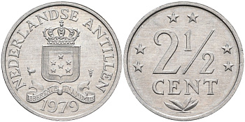 Нидерландские Антильские острова (Нидерландские Антилы) 2 1/2 цента 1979 Юлиана (1948-1980) KM 9а алюминий UNC 4586-755