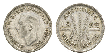 Австралия 3 пенса 1952 Георг VI (1936-1952) KM 44 серебро 4649-1069